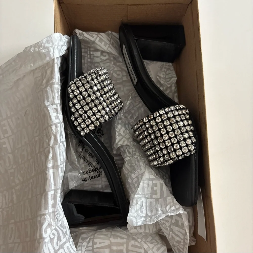 Steve Madden Laney Heels Black Rhinestones